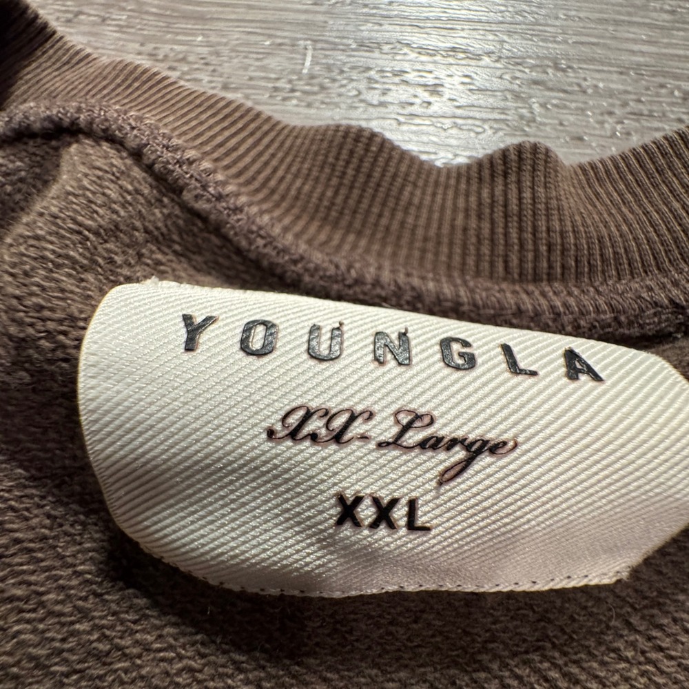 YOUNGLA Sweatshirt Mens XXL Brown Cotton Gym Workout Streetwear Oversized Y2K - Picture 5 of 11
